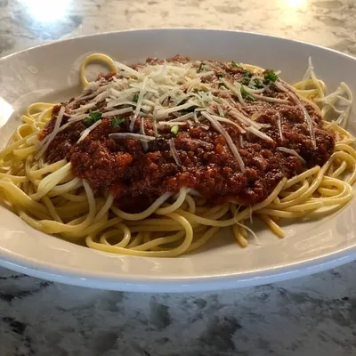Spaghetti with meat sauce at Spiro's Pizza & Pasta in Shoreline WA